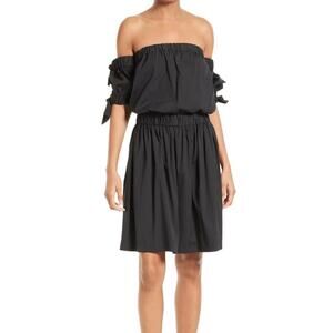 Milly NWT Zoey Black Stretch Silk Off the Shoulder Knee Length Party Dress